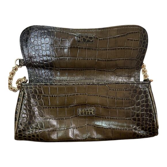 Ann Taylor Green Snake Embossed Leather Clutch Shoulder Evening Bag Vintage 11x5 - Picture 3 of 4